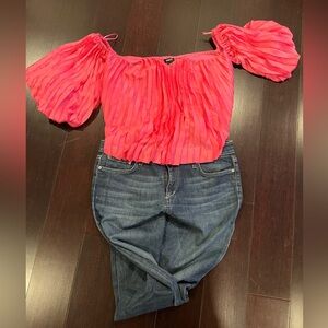 Hot pink off the shoulder puff sleeve top